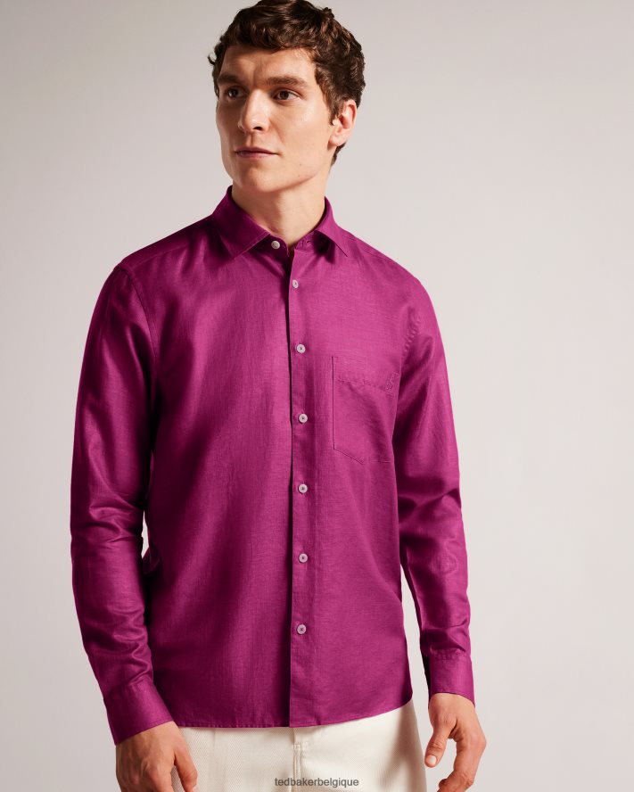 être Ted Baker Hommes remarque chemise en lin à manches longues violet foncé FR8J421716 vêtements
