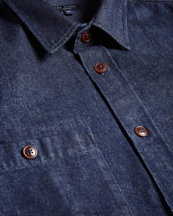 être Ted Baker Hommes surchemise en jean à manches longues enfield bleu foncé FR8J421688 vêtements