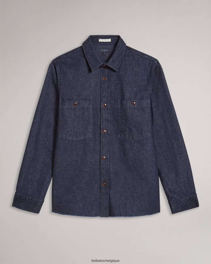 être Ted Baker Hommes surchemise en jean à manches longues enfield bleu foncé FR8J421688 vêtements