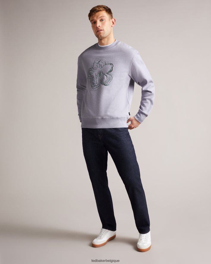 être Ted Baker Hommes carick sweat-shirt à fleurs brodées à manches longues violet clair FR8J421650 vêtements