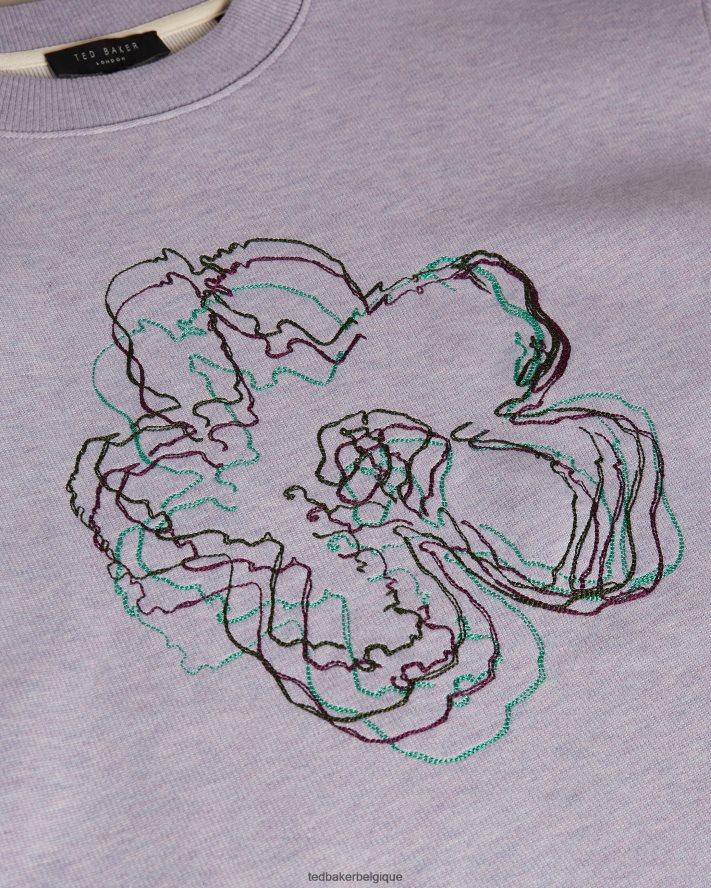 être Ted Baker Hommes carick sweat-shirt à fleurs brodées à manches longues violet clair FR8J421650 vêtements