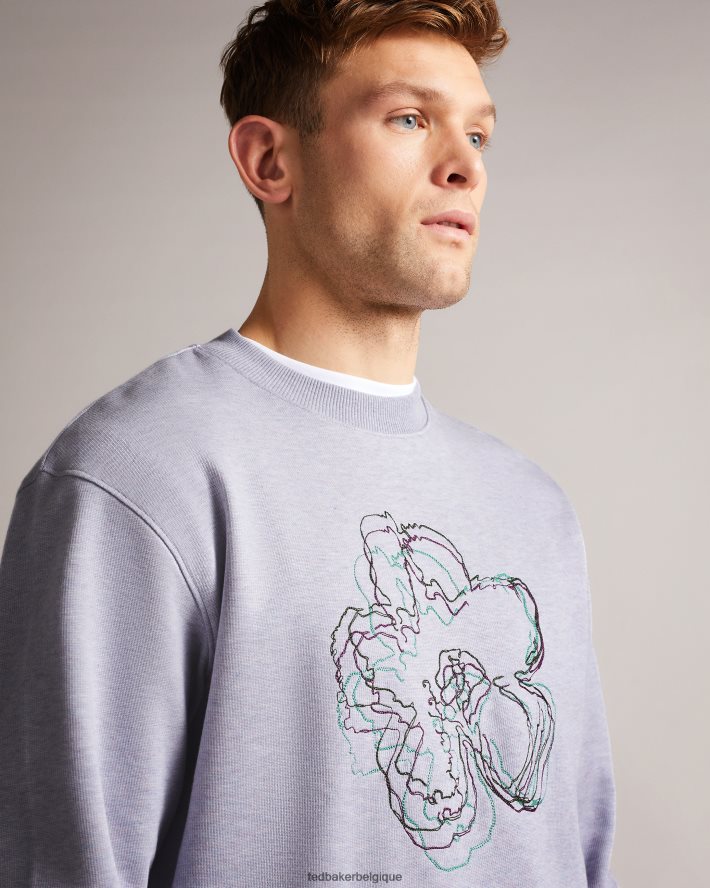 être Ted Baker Hommes carick sweat-shirt à fleurs brodées à manches longues violet clair FR8J421650 vêtements