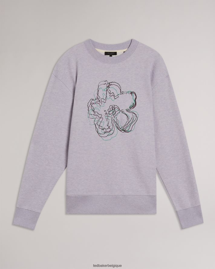 être Ted Baker Hommes carick sweat-shirt à fleurs brodées à manches longues violet clair FR8J421650 vêtements