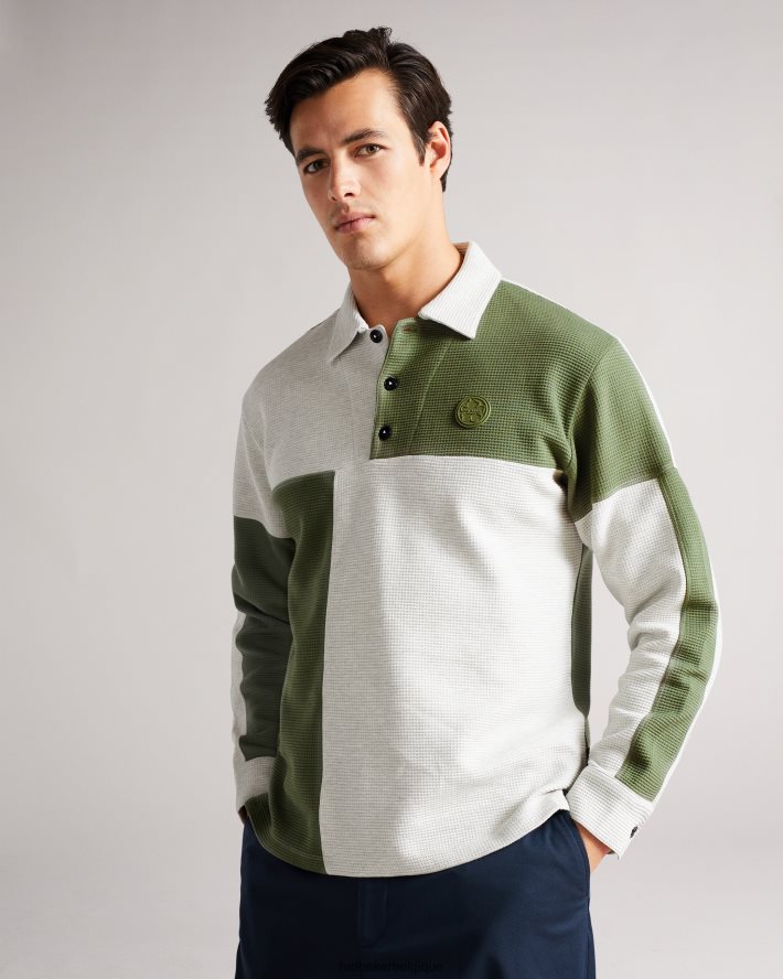 être Ted Baker Hommes Polo à empiècements en maille gaufrée Wickam marnes grises FR8J421671 vêtements