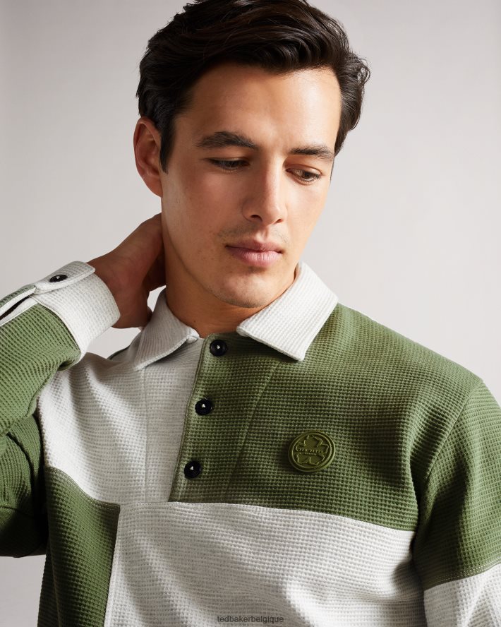être Ted Baker Hommes Polo à empiècements en maille gaufrée Wickam marnes grises FR8J421671 vêtements