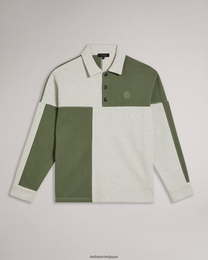 être Ted Baker Hommes Polo à empiècements en maille gaufrée Wickam marnes grises FR8J421671 vêtements