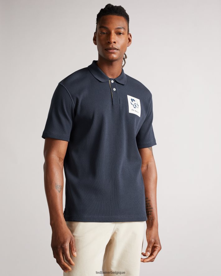 être Ted Baker Hommes polo côtelé à manches courtes Marden marine FR8J421693 vêtements