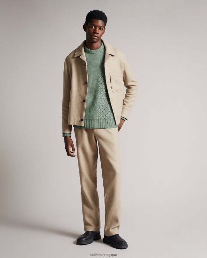 être Ted Baker Hommes col ras du cou à mailles mélangées Brokhol LS vert pâle FR8J421626 vêtements