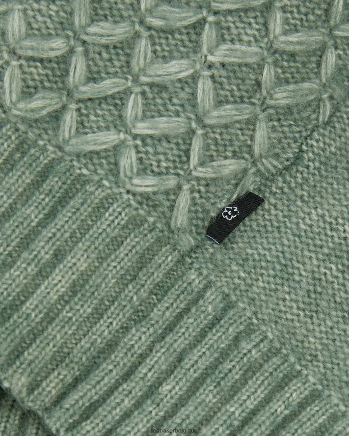 être Ted Baker Hommes col ras du cou à mailles mélangées Brokhol LS vert pâle FR8J421626 vêtements