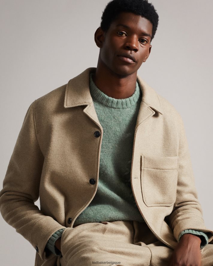 être Ted Baker Hommes col ras du cou à mailles mélangées Brokhol LS vert pâle FR8J421626 vêtements