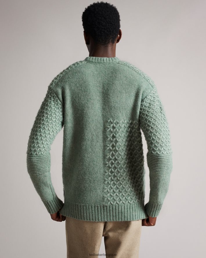 être Ted Baker Hommes col ras du cou à mailles mélangées Brokhol LS vert pâle FR8J421626 vêtements