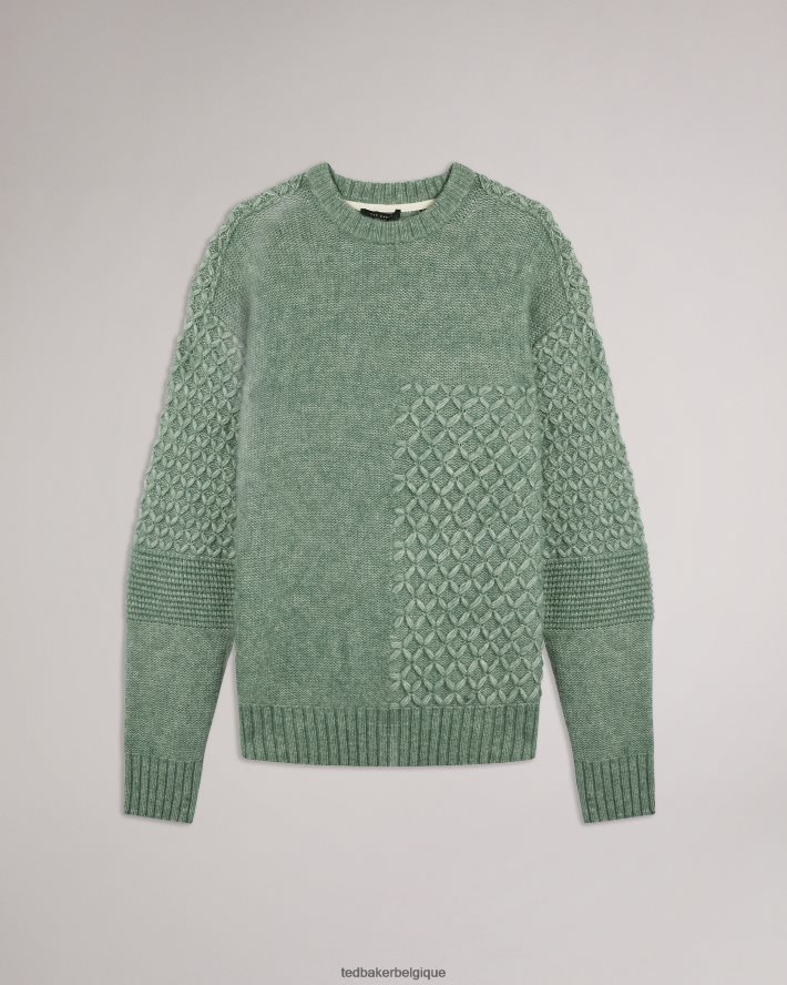 être Ted Baker Hommes col ras du cou à mailles mélangées Brokhol LS vert pâle FR8J421626 vêtements