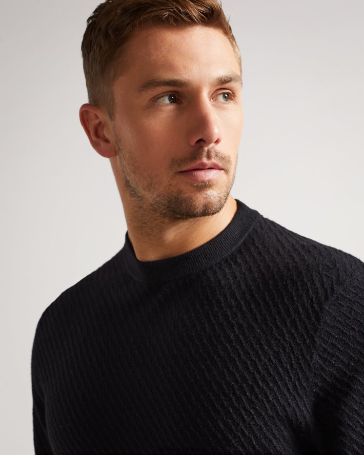 être Ted Baker Hommes knares ls - pull texturé à col rond dk-marine FR8J421668 vêtements