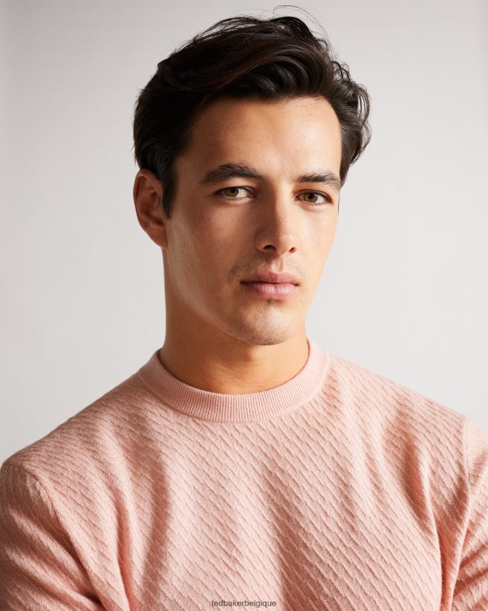 être Ted Baker Hommes knares ls - pull texturé à col rond rose FR8J421717 vêtements
