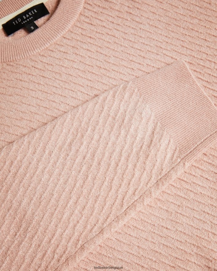 être Ted Baker Hommes knares ls - pull texturé à col rond rose FR8J421717 vêtements