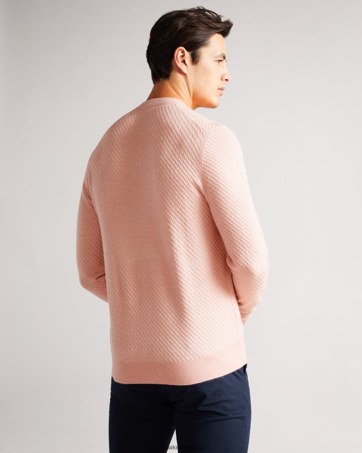 être Ted Baker Hommes knares ls - pull texturé à col rond rose FR8J421717 vêtements