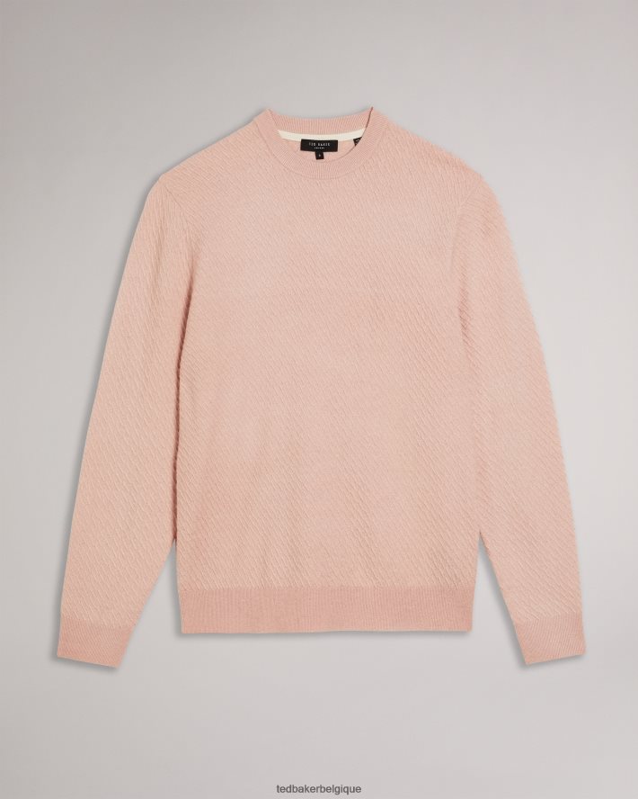 être Ted Baker Hommes knares ls - pull texturé à col rond rose FR8J421717 vêtements