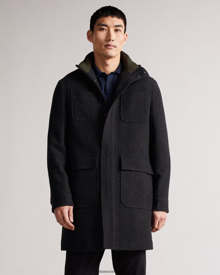 être Ted Baker Hommes traks manteau à col cheminée avec poches gris FR8J421662 vêtements