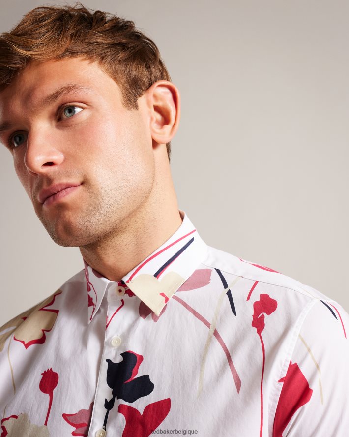 être Ted Baker Hommes Chemise à manches courtes à imprimé silhouette colorée Rossvil blanc FR8J421482 vêtements