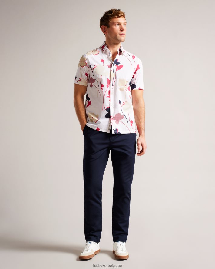 être Ted Baker Hommes Chemise à manches courtes à imprimé silhouette colorée Rossvil blanc FR8J421482 vêtements