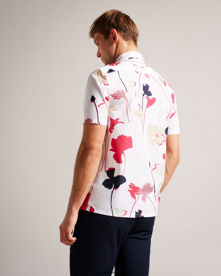 être Ted Baker Hommes Chemise à manches courtes à imprimé silhouette colorée Rossvil blanc FR8J421482 vêtements