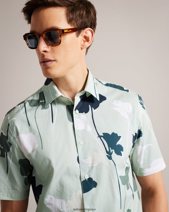 être Ted Baker Hommes Chemise à manches courtes à imprimé silhouette colorée Rossvil vert clair FR8J421472 vêtements