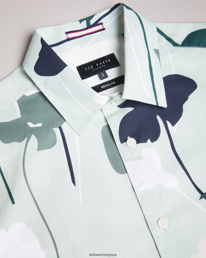 être Ted Baker Hommes Chemise à manches courtes à imprimé silhouette colorée Rossvil vert clair FR8J421472 vêtements