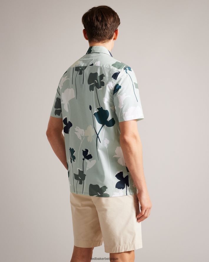 être Ted Baker Hommes Chemise à manches courtes à imprimé silhouette colorée Rossvil vert clair FR8J421472 vêtements