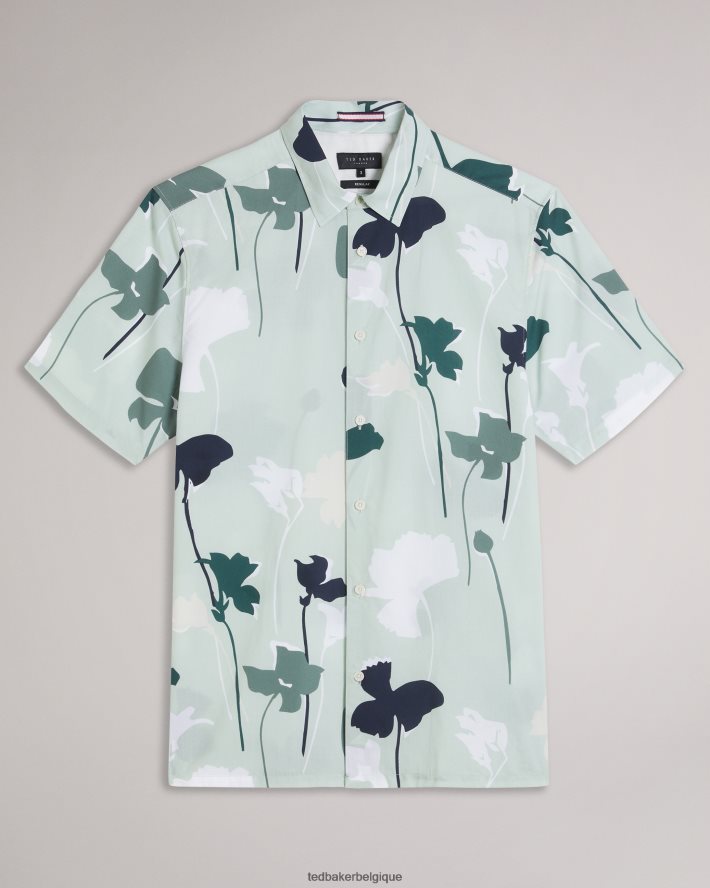 être Ted Baker Hommes Chemise à manches courtes à imprimé silhouette colorée Rossvil vert clair FR8J421472 vêtements