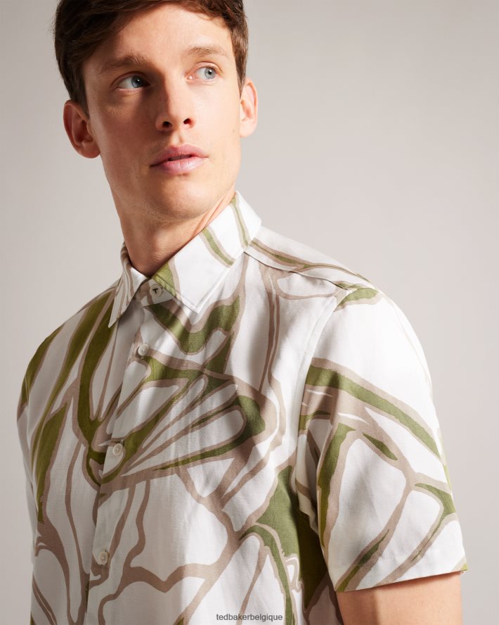 être Ted Baker Hommes Errew - Chemise à manches courtes et imprimé abstrait écru FR8J421549 vêtements