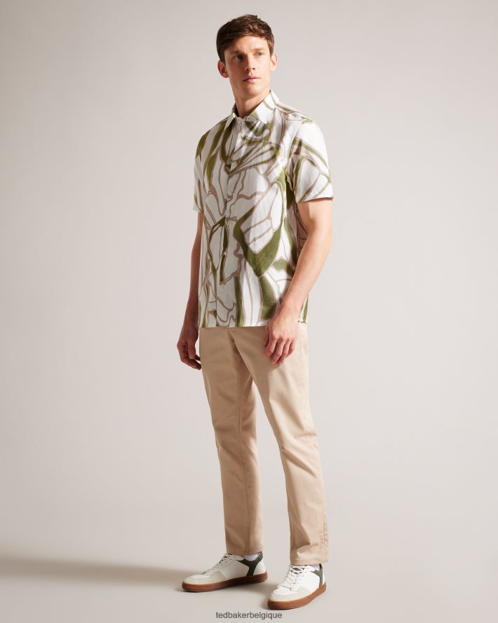 être Ted Baker Hommes Errew - Chemise à manches courtes et imprimé abstrait écru FR8J421549 vêtements