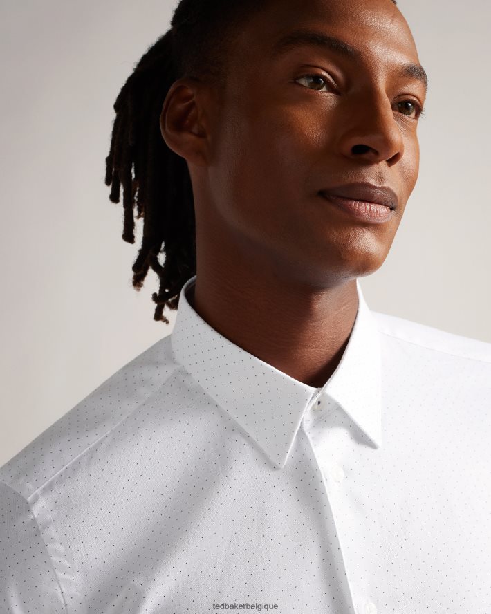 être Ted Baker Hommes Hysopss - Chemise coupe slim à imprimé mini pois blanc FR8J421511 vêtements