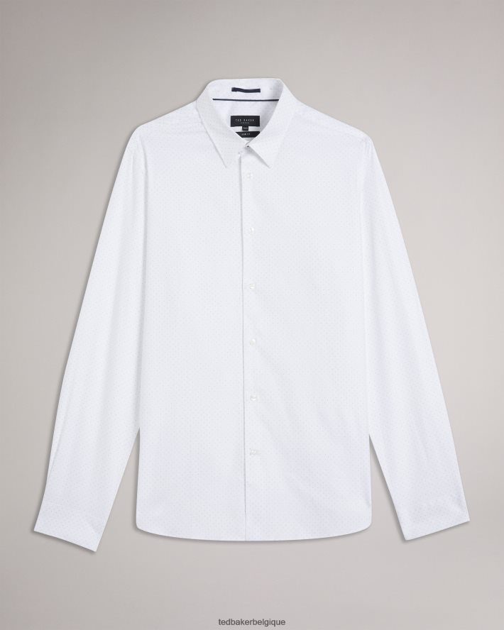 être Ted Baker Hommes Hysopss - Chemise coupe slim à imprimé mini pois blanc FR8J421511 vêtements