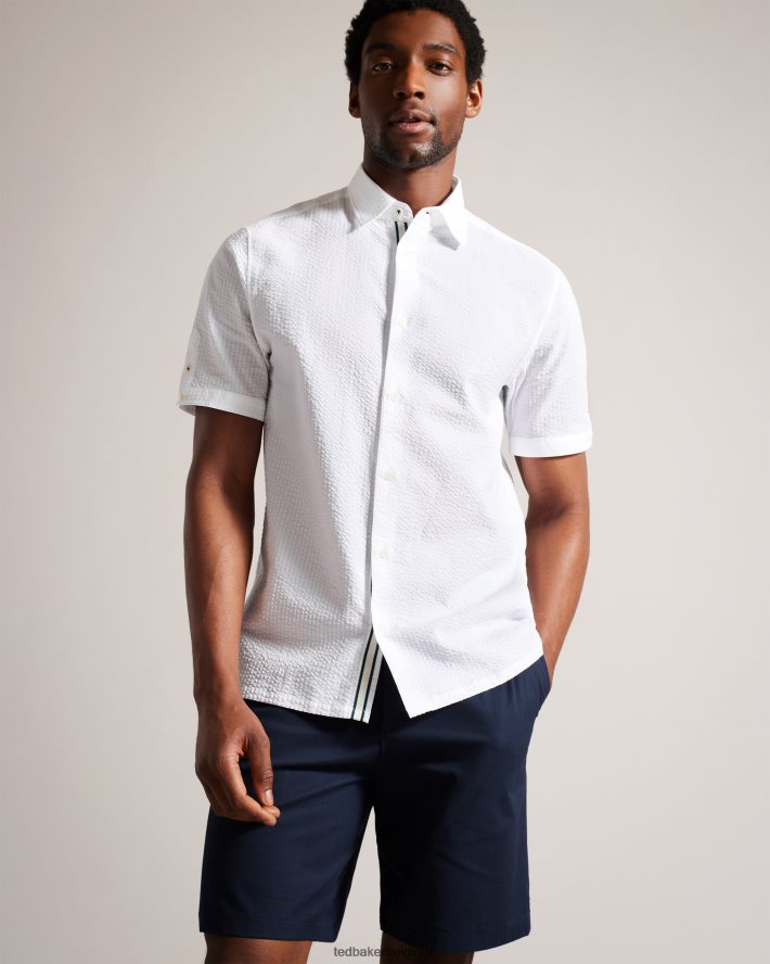 être Ted Baker Hommes Stansho - chemise en seersucker à manches courtes blanc FR8J421351 vêtements