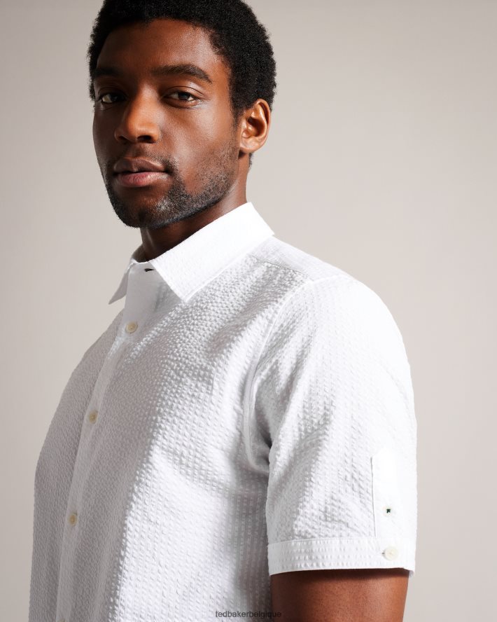 être Ted Baker Hommes Stansho - chemise en seersucker à manches courtes blanc FR8J421351 vêtements