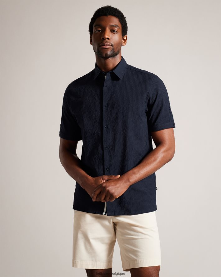 être Ted Baker Hommes Stansho - chemise en seersucker à manches courtes marine FR8J421362 vêtements