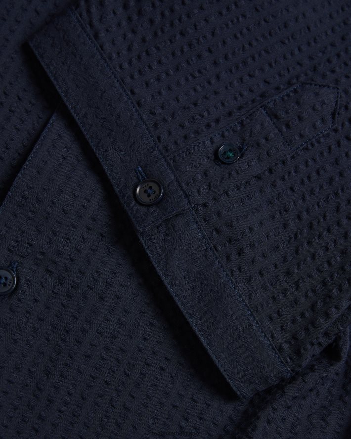 être Ted Baker Hommes Stansho - chemise en seersucker à manches courtes marine FR8J421362 vêtements