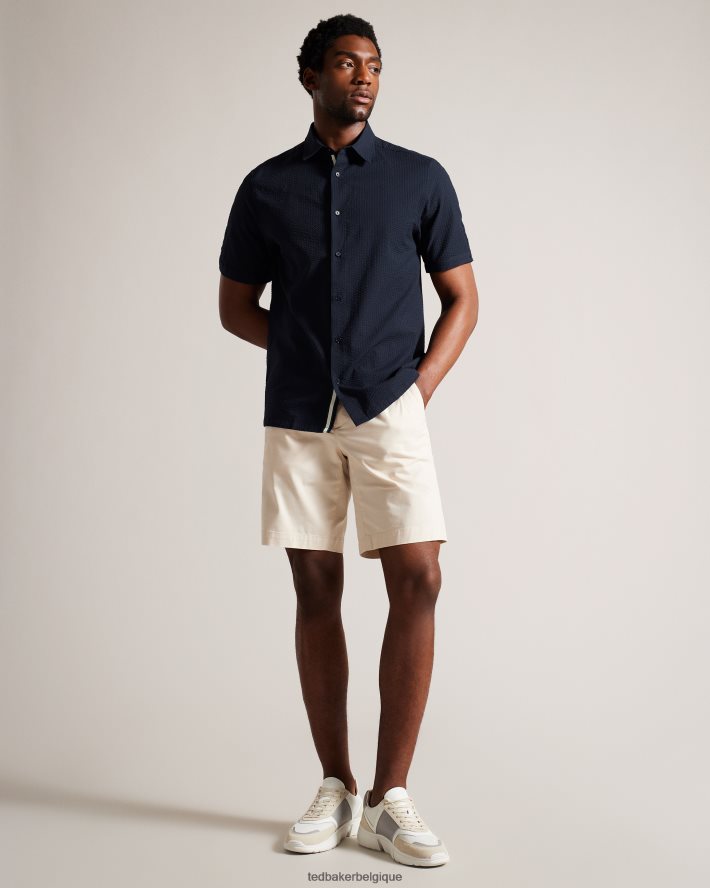 être Ted Baker Hommes Stansho - chemise en seersucker à manches courtes marine FR8J421362 vêtements