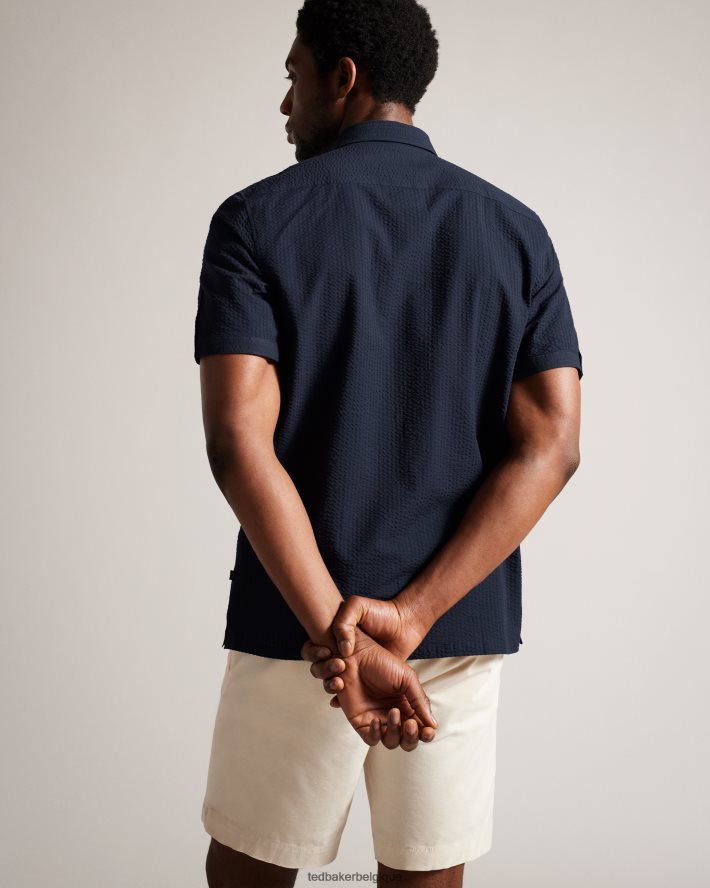 être Ted Baker Hommes Stansho - chemise en seersucker à manches courtes marine FR8J421362 vêtements
