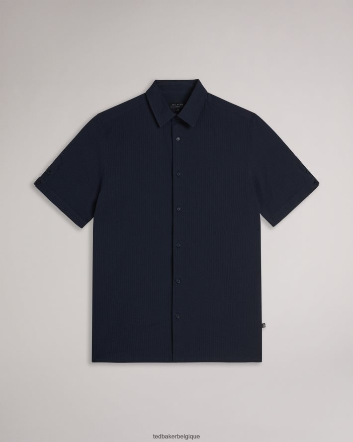 être Ted Baker Hommes Stansho - chemise en seersucker à manches courtes marine FR8J421362 vêtements