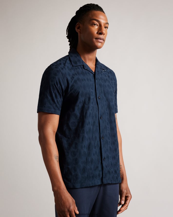 être Ted Baker Hommes allbury - chemise à manches courtes avec broderie circulaire marine FR8J421302 vêtements