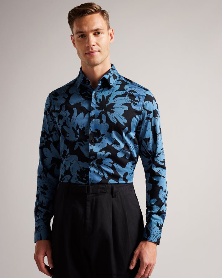 être Ted Baker Hommes altlo - chemise à manches longues et imprimé floral bleu moyen FR8J421253 vêtements