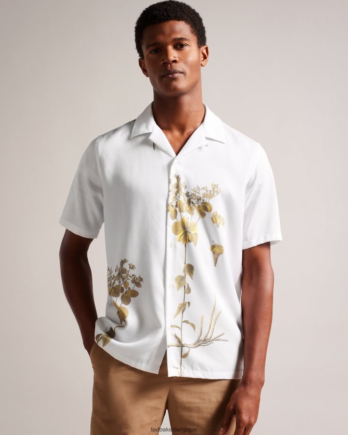 être Ted Baker Hommes bedmon - chemise à manches courtes à imprimé botanique blanc FR8J421370 vêtements