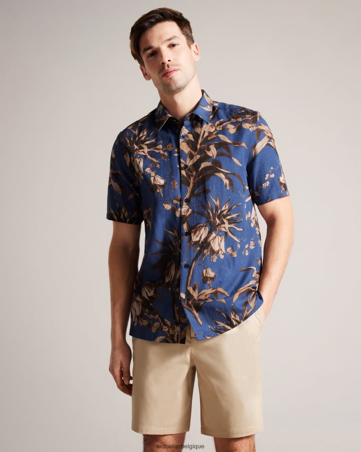 être Ted Baker Hommes belmar - chemise à manches courtes à imprimé botanique marine FR8J421360 vêtements
