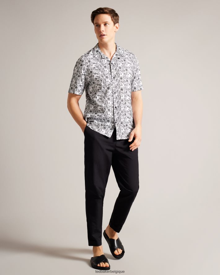 être Ted Baker Hommes chemise brodée à manches courtes Mulben blanc FR8J421544 vêtements