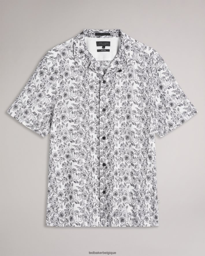 être Ted Baker Hommes chemise brodée à manches courtes Mulben blanc FR8J421544 vêtements