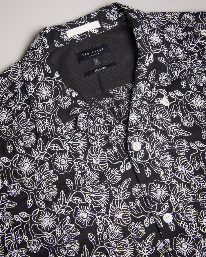 être Ted Baker Hommes chemise brodée à manches courtes Mulben noir FR8J421501 vêtements