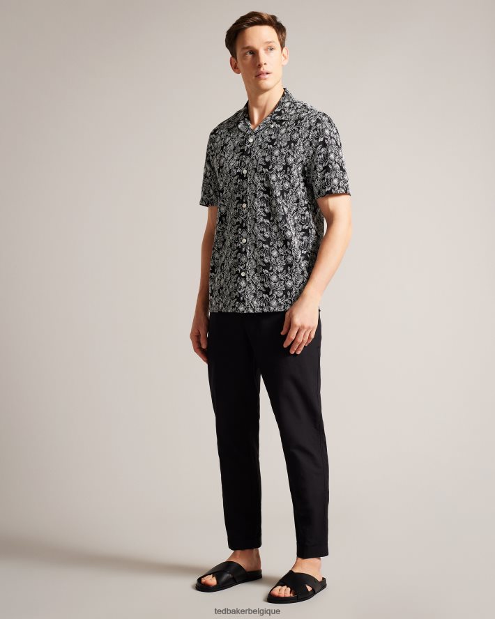 être Ted Baker Hommes chemise brodée à manches courtes Mulben noir FR8J421501 vêtements