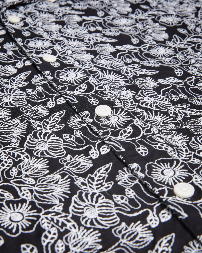 être Ted Baker Hommes chemise brodée à manches courtes Mulben noir FR8J421501 vêtements