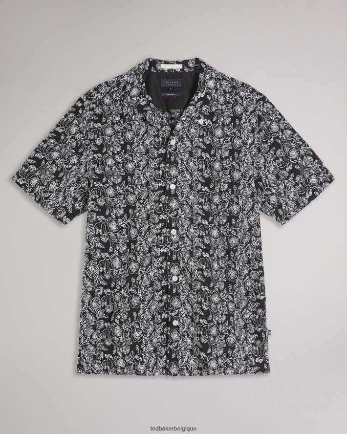 être Ted Baker Hommes chemise brodée à manches courtes Mulben noir FR8J421501 vêtements